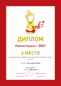 Диплом Рейтинг Рунета - 2021 WebNavigator 6 место