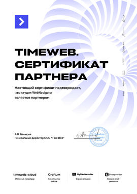 TIMEWEB. Сертификат партнёра 2022